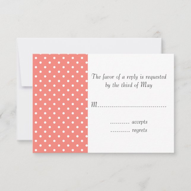 White and Coral Pink Polka Dot Pattern RSVP Card (Front)