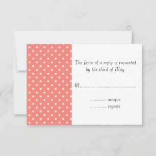 White and Coral Pink Polka Dot Pattern RSVP Card