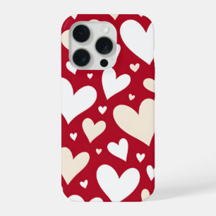 White and Cream Hearts on Vivid Red iPhone 15 Pro Case