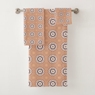 White and dark brown geometric pattern  bath towel set