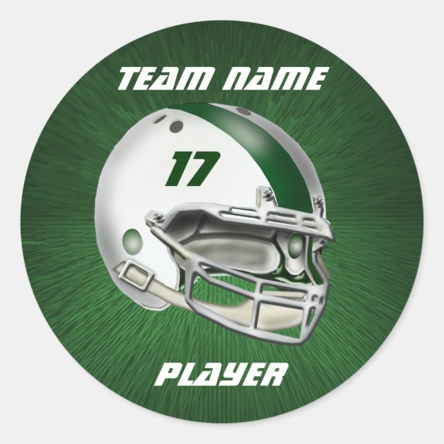 White and Dark Green Football Helmet Classic Round Sticker (Front)