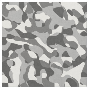 White and Dark Grey Black Camouflage Print Pattern Fabric