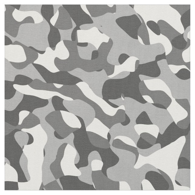 White and Dark Grey Black Camouflage Print Pattern Fabric (Close Up)