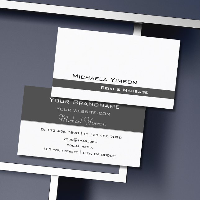 White and Dark Grey Modern Cool Professional Business Card (Creator Uploaded)