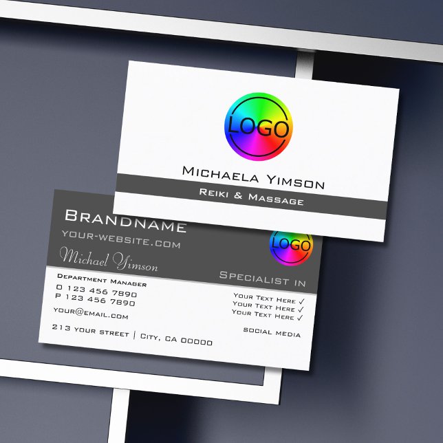 White and Dark Grey with Logo Professional Business Card (Creator Uploaded)