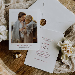 White and Dark Red Text and Photo   Wedding Invitation