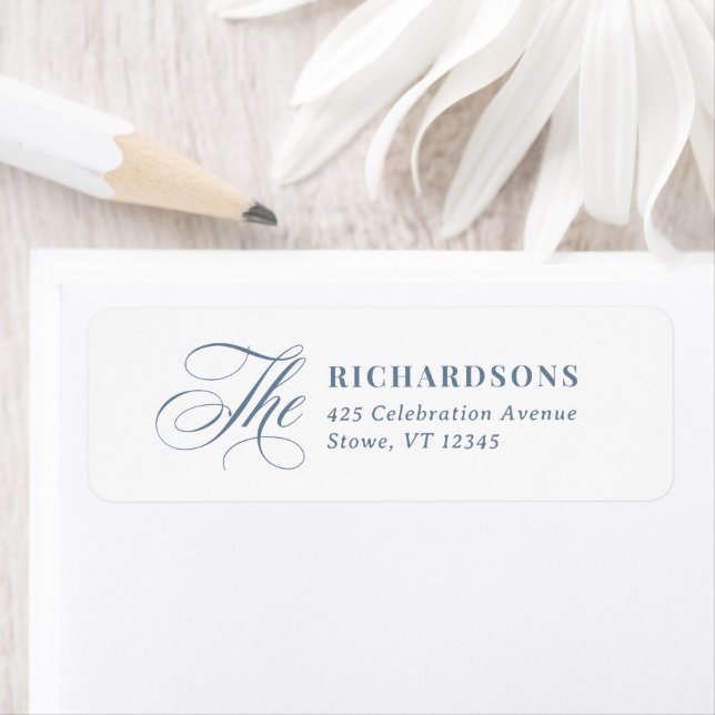 White and Dusty Blue Calligraphy | Return Address Label (Insitu)
