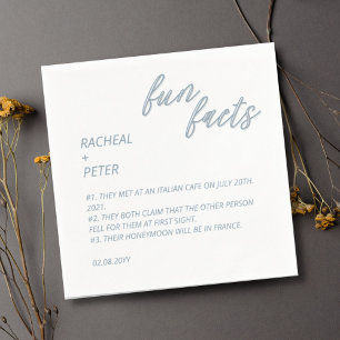 White and Dusty Blue Modern Fun Facts Wedding  Napkin