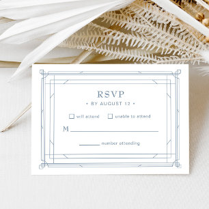 White and Dusty Blue   Timeless Formal Wedding RSVP Card