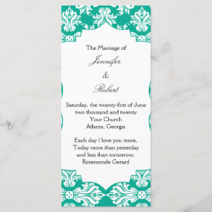 White and Emerald Green Damask Wedding Program