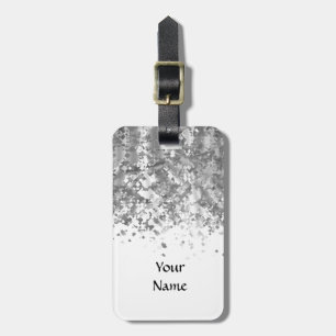 White and faux glitter personalised luggage tag