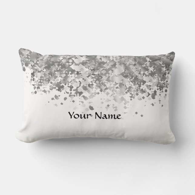 White and faux glitter personalised lumbar cushion (Front)