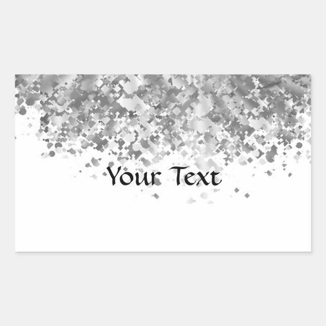 White and faux glitter personalised rectangular sticker (Front)