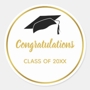 White and Faux Gold Graduation Congratulations Classic Round Sticker