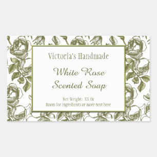 White and Faux Gold Rose Etching Editable Soap Rectangular Sticker
