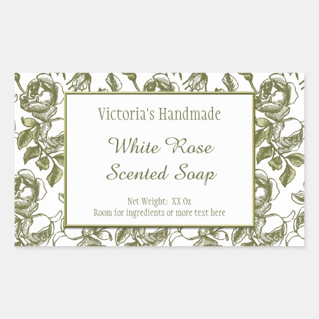 White and Faux Gold Rose Etching Editable Soap Rectangular Sticker (Front)