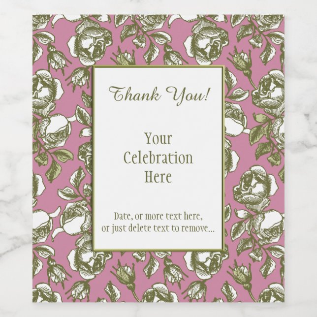 White and Faux Gold Rose Pattern Custom Wine Label (Single Label)