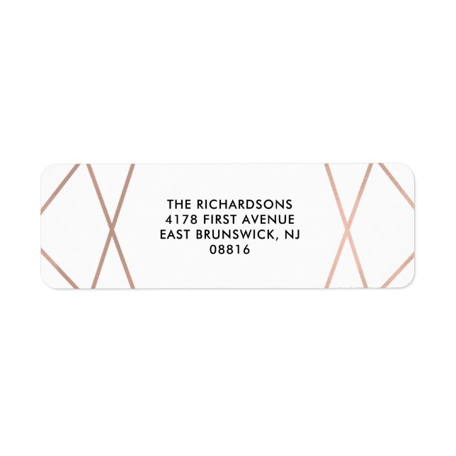 White and Faux Rose Gold Geometric Return Address Label (Front)