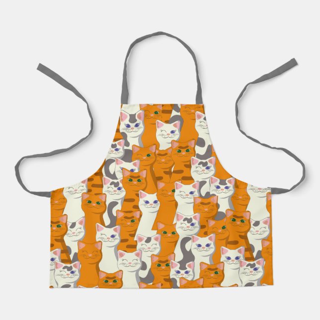 White and ginger cats pattern green eyes blue eyes apron (Front)
