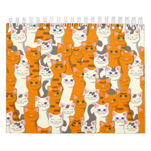White and ginger cats pattern green eyes blue eyes calendar
