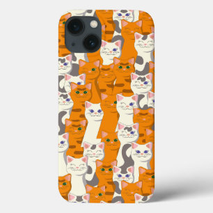 White and ginger cats pattern green eyes blue eyes iPhone 13 case