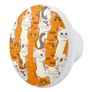 White and ginger cats pattern green eyes blue eyes ceramic knob