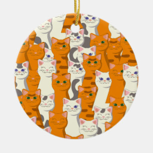 White and ginger cats pattern green eyes blue eyes ceramic ornament