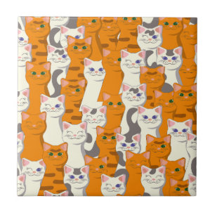 White and ginger cats pattern green eyes blue eyes ceramic tile