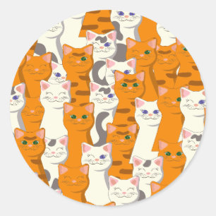White and ginger cats pattern green eyes blue eyes classic round sticker
