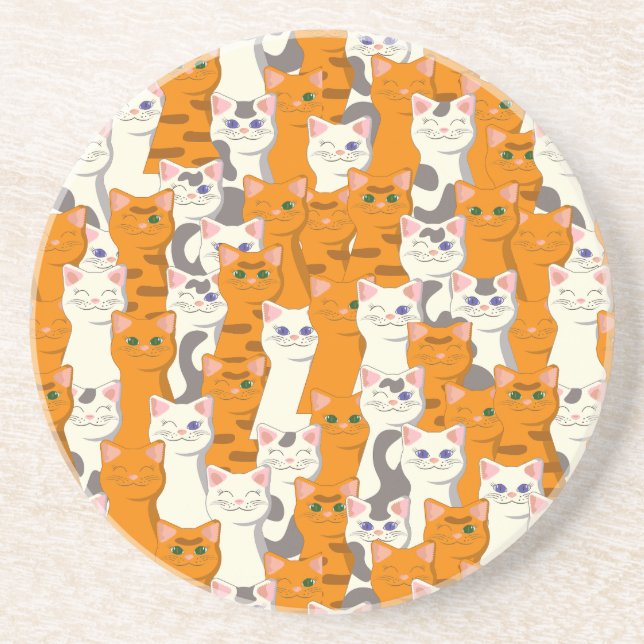 White and ginger cats pattern green eyes blue eyes coaster (Front)