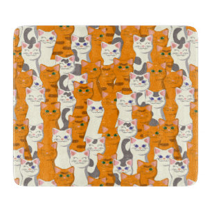 White and ginger cats pattern green eyes blue eyes cutting board