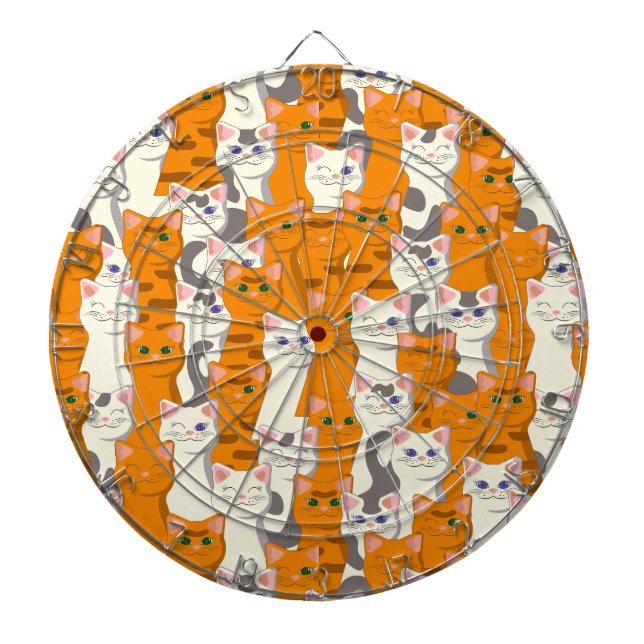 White and ginger cats pattern green eyes blue eyes dartboard (Front)