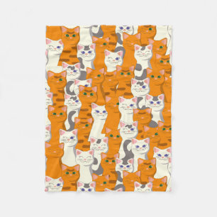 White and ginger cats pattern green eyes blue eyes fleece blanket