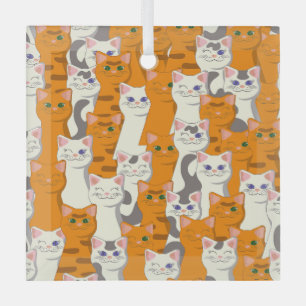 White and ginger cats pattern green eyes blue eyes glass tree decoration