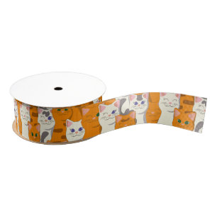 White and ginger cats pattern green eyes blue eyes grosgrain ribbon