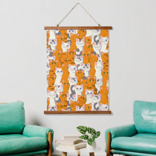 White and ginger cats pattern green eyes blue eyes hanging tapestry