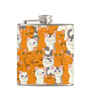 White and ginger cats pattern green eyes blue eyes hip flask
