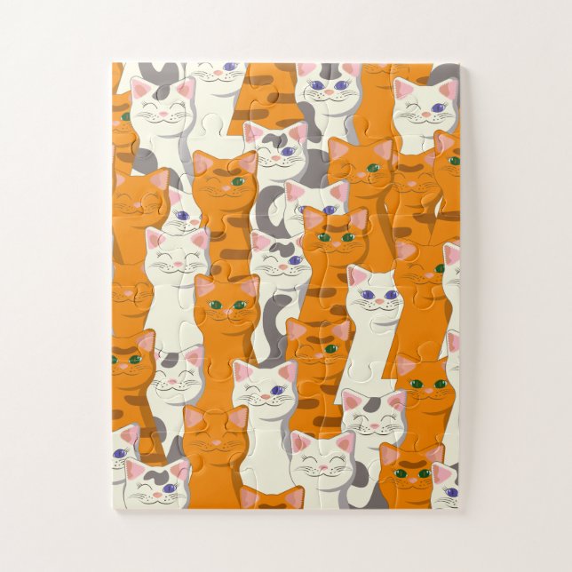 White and ginger cats pattern green eyes blue eyes jigsaw puzzle (Vertical)