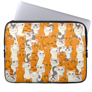 White and ginger cats pattern green eyes blue eyes laptop sleeve