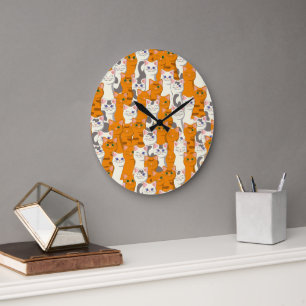 White and ginger cats pattern green eyes blue eyes large clock