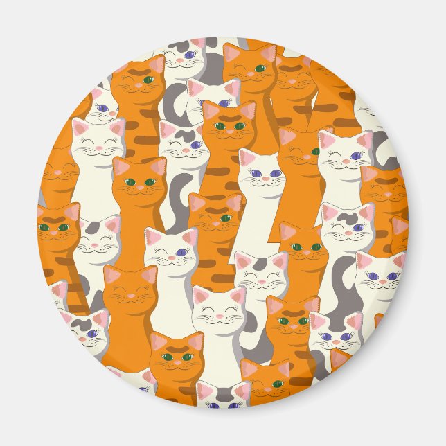 White and ginger cats pattern green eyes blue eyes magnet (Front)