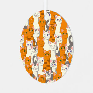 White and ginger cats pattern green eyes blue eyes metal tree decoration