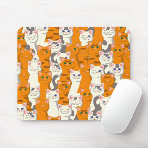White and ginger cats pattern green eyes blue eyes mouse pad