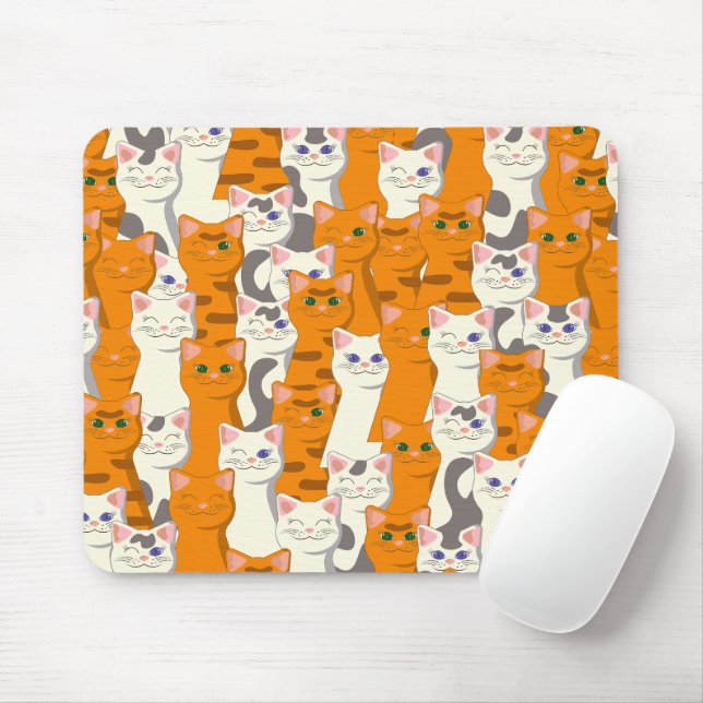 White and ginger cats pattern green eyes blue eyes mouse pad (With Mouse)