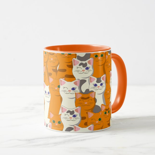 White and ginger cats pattern green eyes blue eyes mug (Front Right)