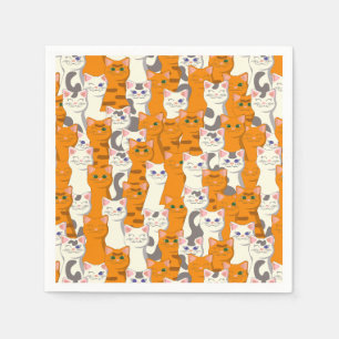 White and ginger cats pattern green eyes blue eyes napkin
