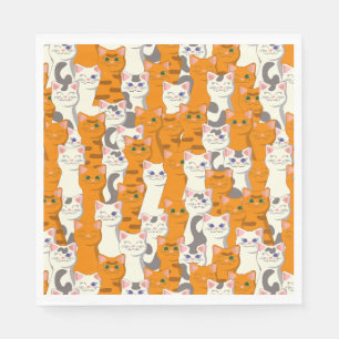 White and ginger cats pattern green eyes blue eyes napkin