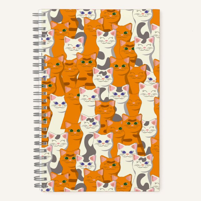White and ginger cats pattern green eyes blue eyes notebook (Front)