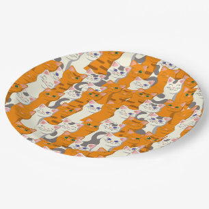 White and ginger cats pattern green eyes blue eyes paper plate