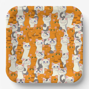 White and ginger cats pattern green eyes blue eyes paper plate